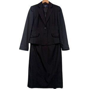 Jones Wear Women's Two-Piece Skirt Suit Top Long Sleeve Sz 6 Dark Gray Pinstripe